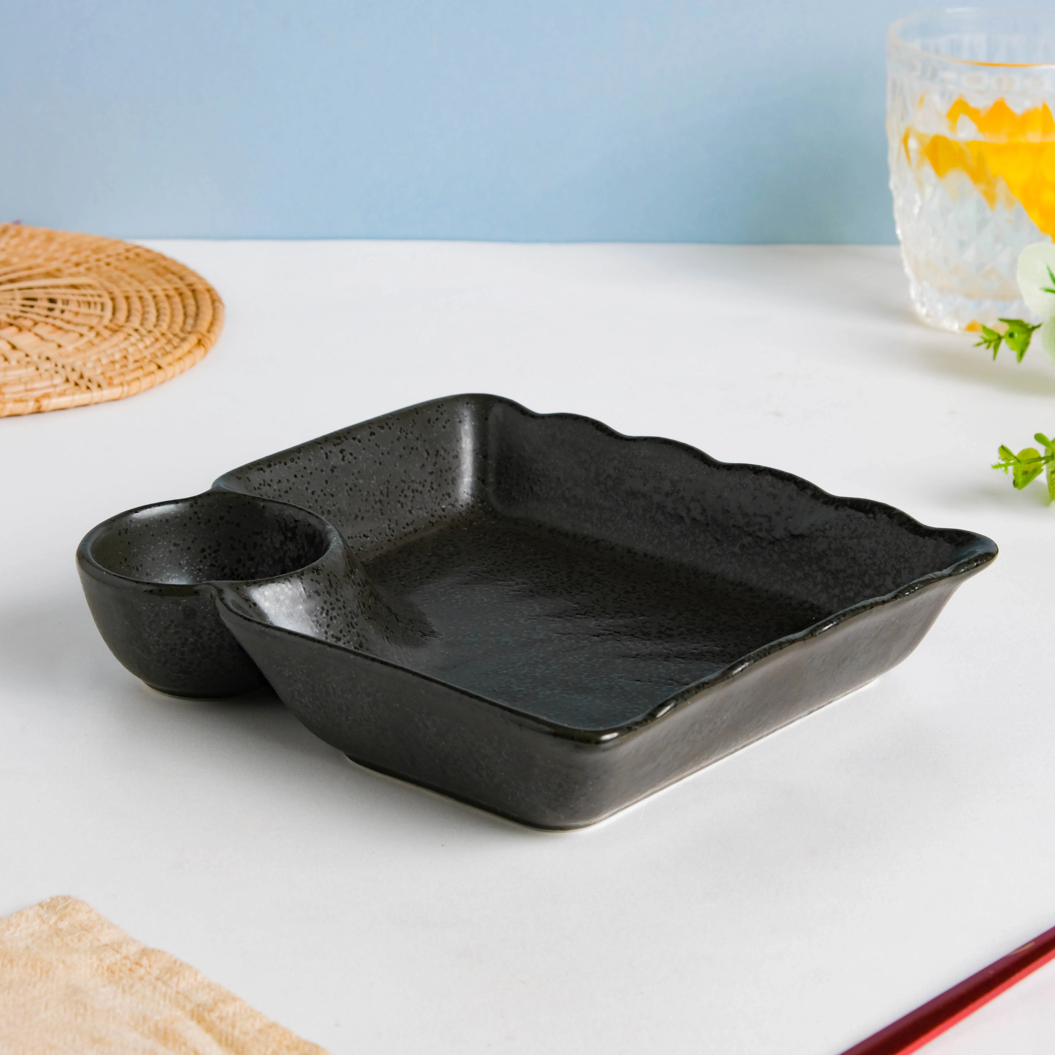 Ebony Black Chip and Dip Plate - Image 5