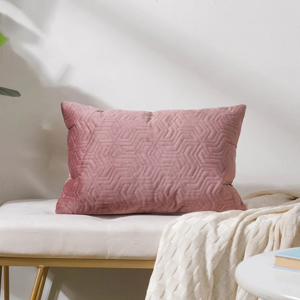 Eclectic Rectangle Velvet Cushion Cover Dusty Pink 12x18 inch