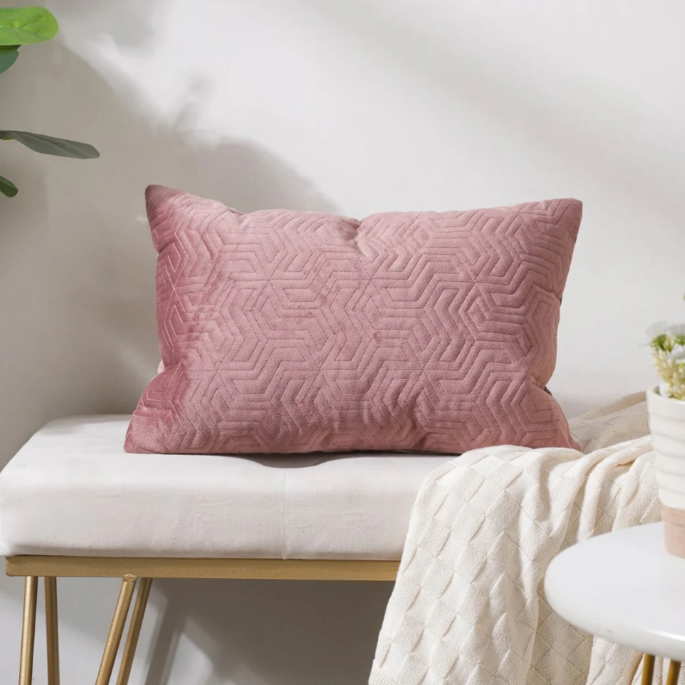 Eclectic Rectangle Velvet Cushion Cover Dusty Pink 12x18 inch - Image 3