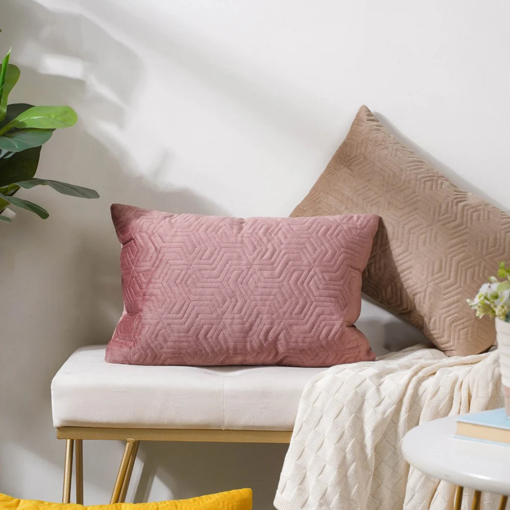 Eclectic Rectangle Velvet Cushion Cover Dusty Pink 12x18 inch - Image 8