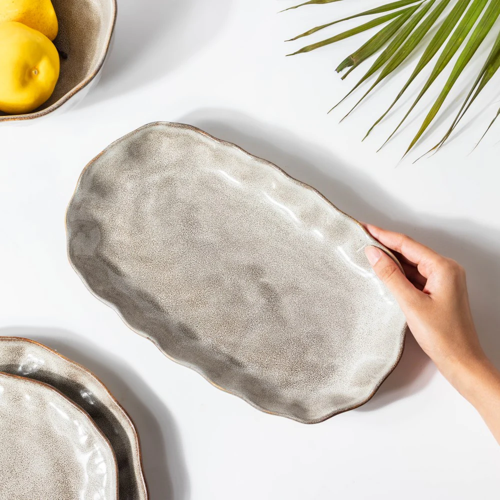 Eclectic Stoneware Long Plate Grey 11.5 Inch - Image 3