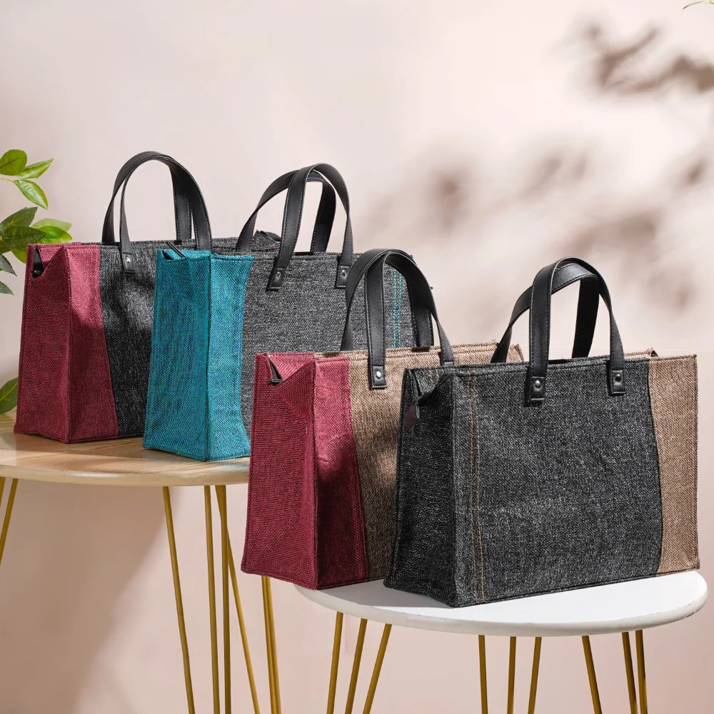 Eco Friendly Jute Lunch Bag Black And Red 15 x 10 Inch - Image 16