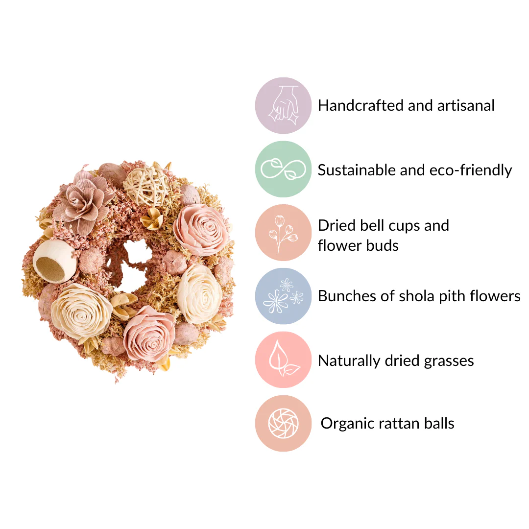 Eco-Friendly Rose Dried Flower Wreath Pink - Image 4
