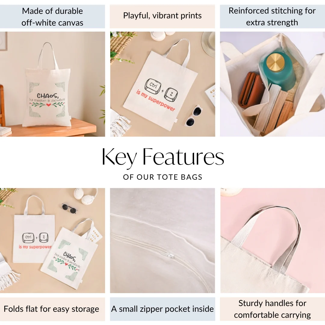 Ecofriendly Quirky Quotes Canvas Tote Bag For Women Set Of 2 - Image 5
