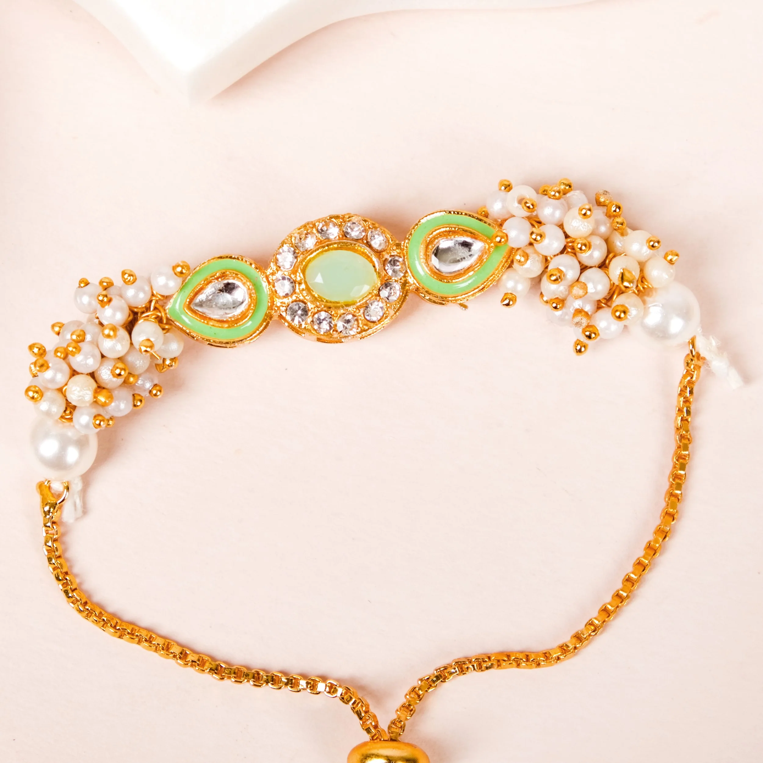 Elegant Green Kundan Rakhi Hamper For Bhaiya Bhabhi - Image 7