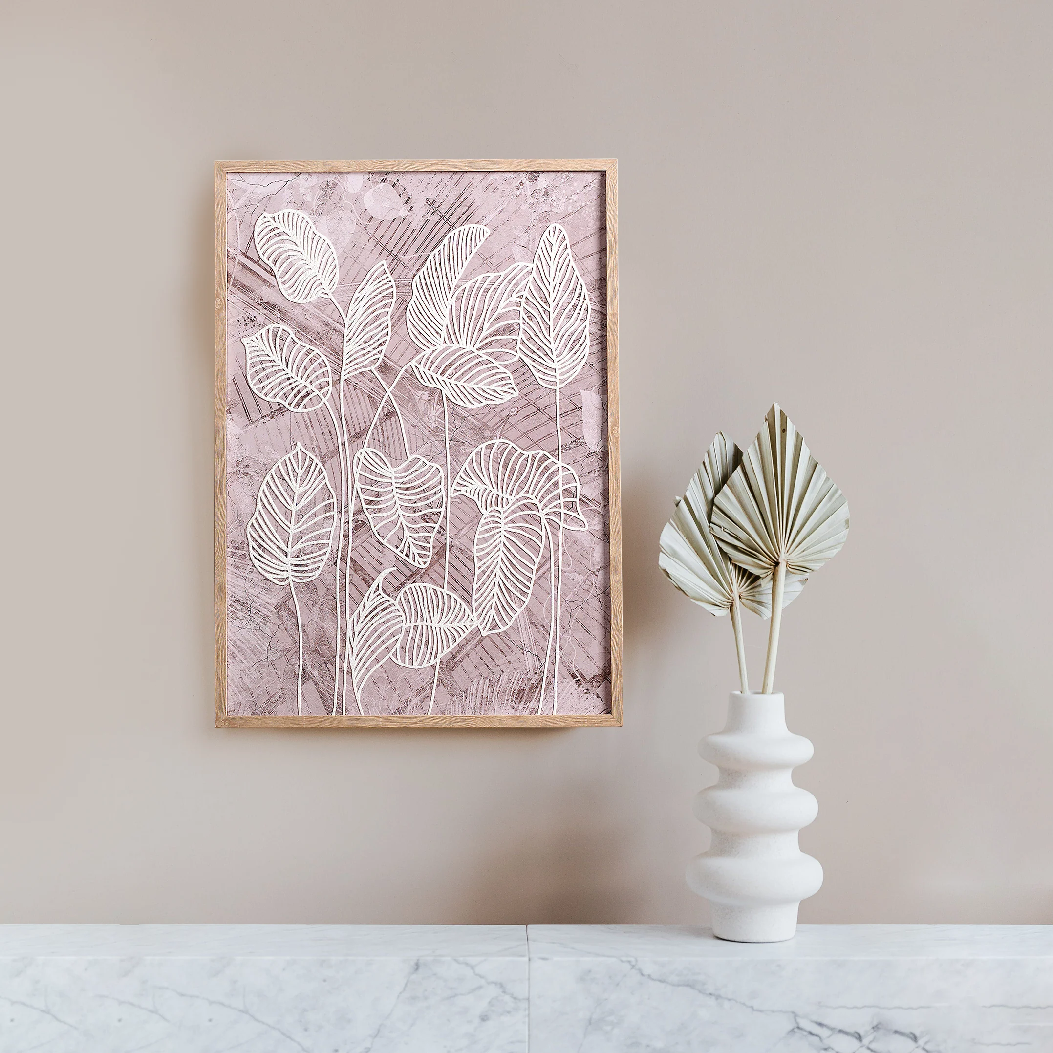 Emboss Leaf Printed Canvas Wall Art 27x19 Inch - Image 3