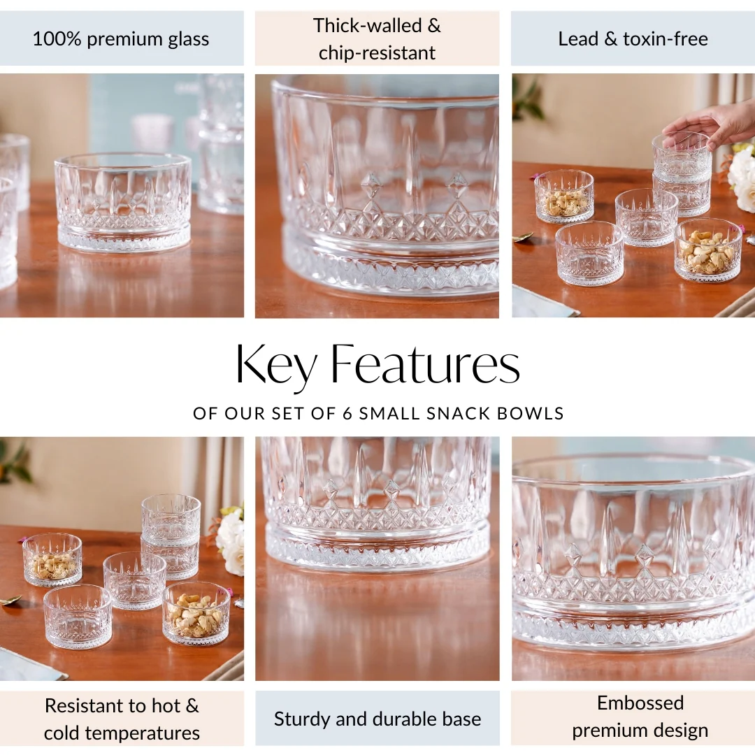 Embossed Glass Snack Bowl Set Of 6 220ml - Image 5
