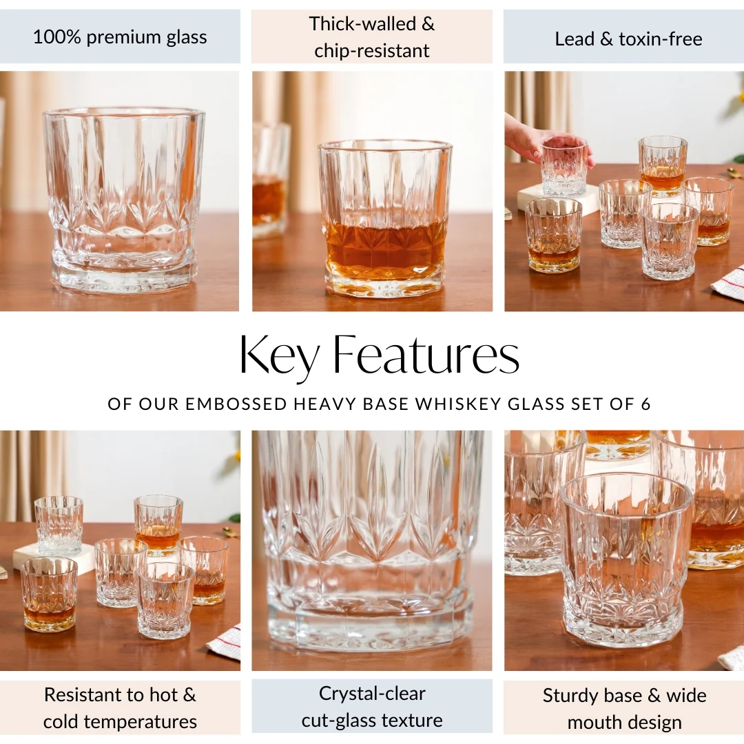 Embossed Heavy Base Whiskey Glass Large Set Of 6 310ml - Image 6