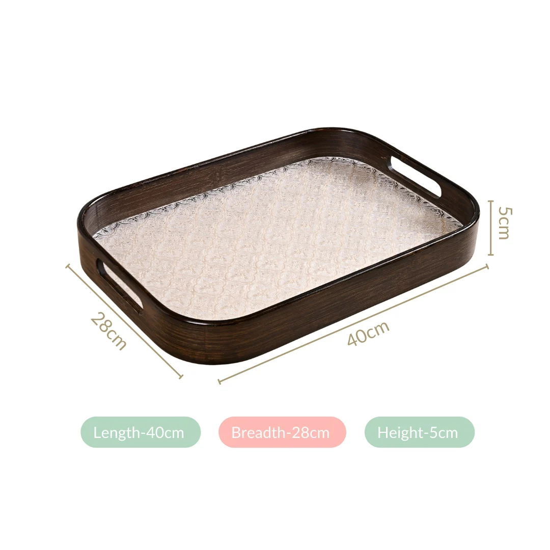 Embossed Serving Tray With Bamboo Wood Frame - Image 4