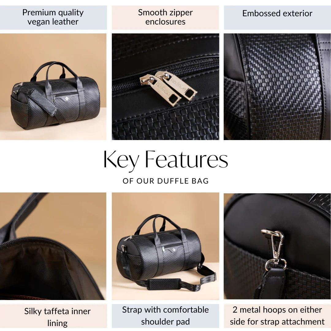 Embossed Sleek Black Duffle Bag - Image 6