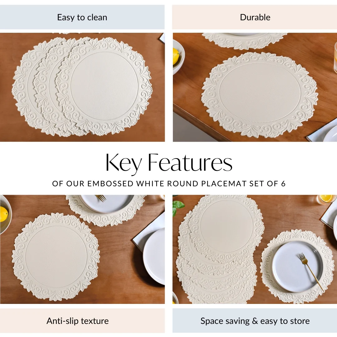 Embossed White Round Placemat Set Of 6 - Image 5