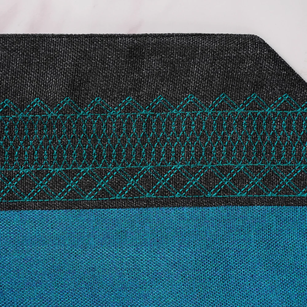 Embroidered Two Colour Jute Table Runner Blue Black 72 Inch - Image 6