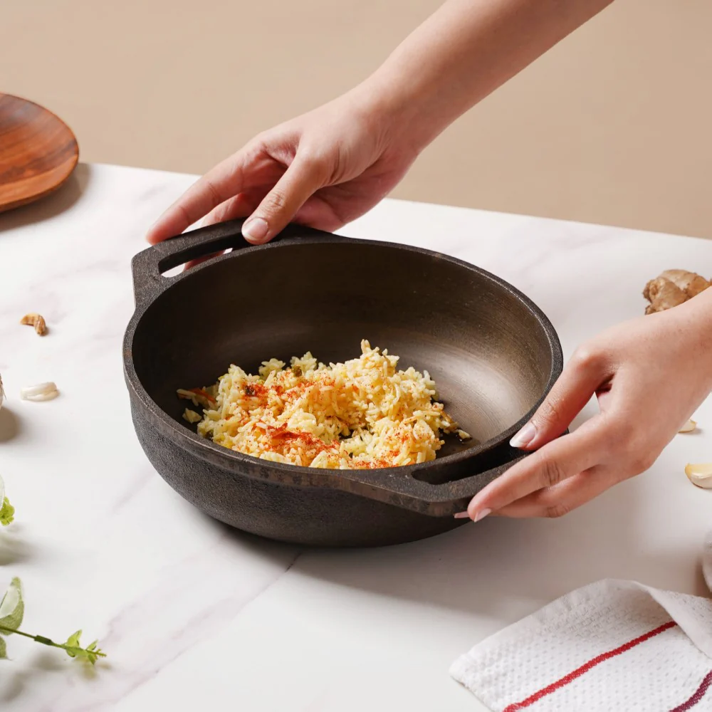 Empress Cast Iron Ultra Smooth Flat Base Kadai 9 Inch - Image 2