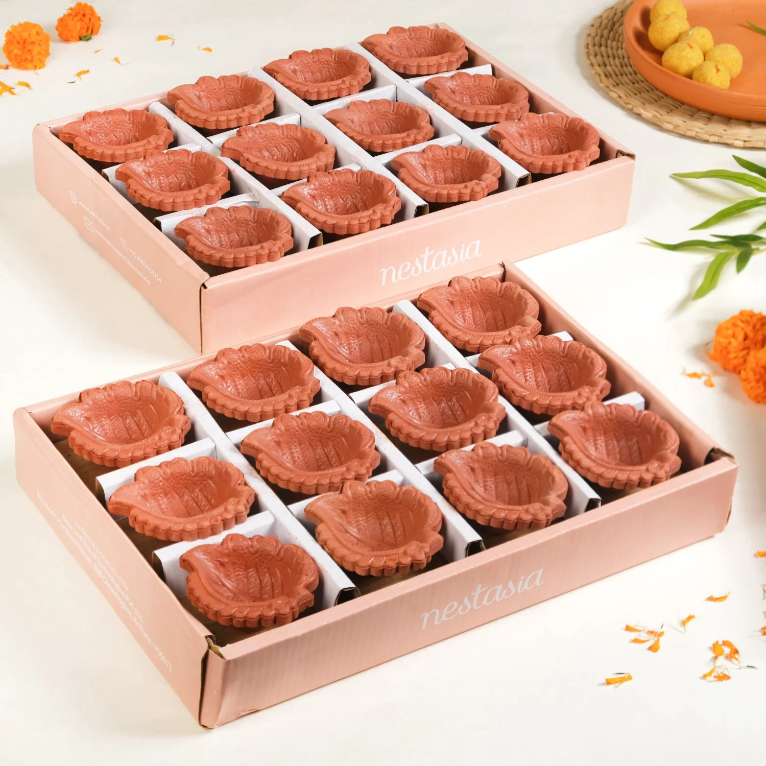 Engraved Natural Terracotta Diyas Set Of 48 - Image 6