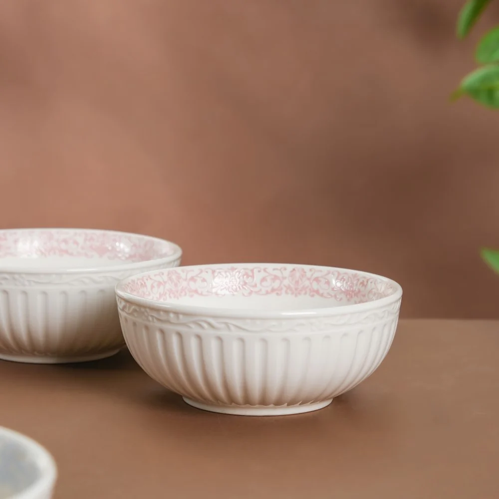 Engraved Rim Ceramic Snack Bowl Pink Set Of 2 - Image 5