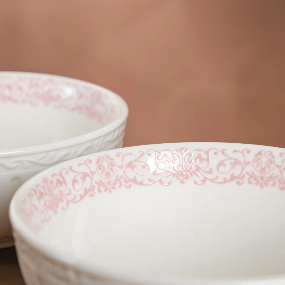 Engraved Rim Ceramic Snack Bowl Pink Set Of 2 - Image 8