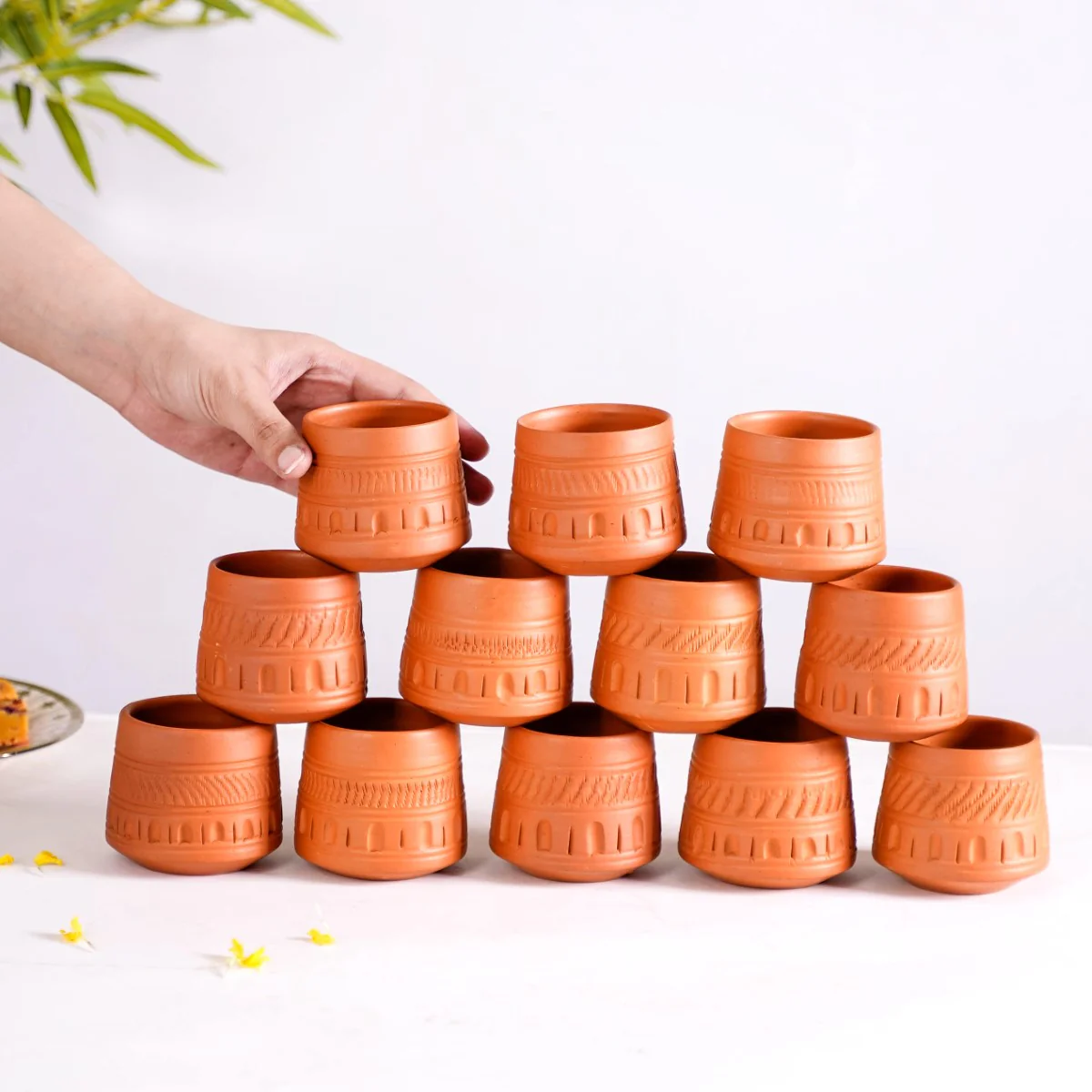 Engraved Terracotta Tumblers Set Of 12 100ml - Image 2