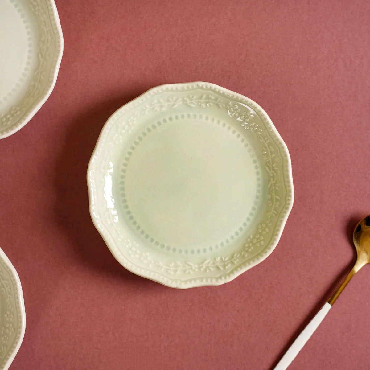 Era Embossed Small Dessert Plate Set Of 6 Light Green 4.5" - Image 8