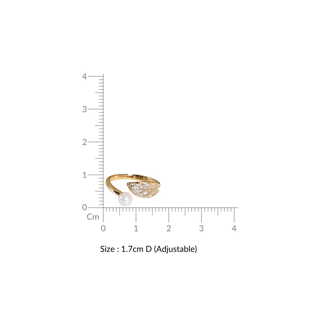 Ethereal Leaf Pearl Gold Ring - Image 3