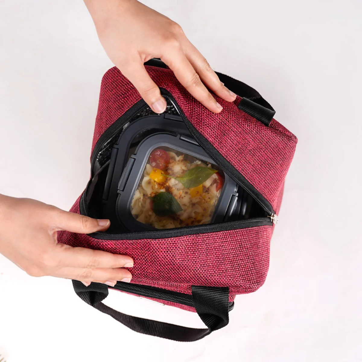 Everyday Use Heat Insulated Jute Lunch Bag Red - Image 6