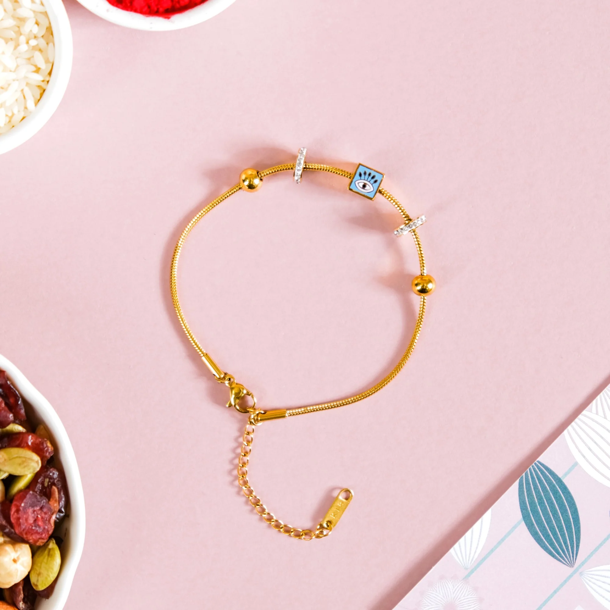 Evil Eye Gold Bracelet Rakhi Hamper Set Of 3 With Gift Box - Image 7