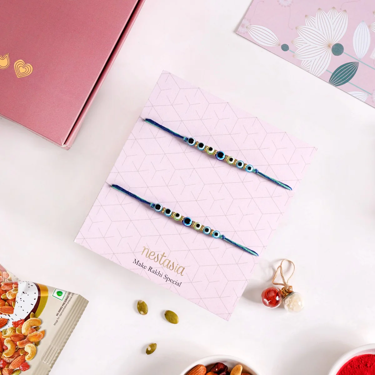 Evil Eye Rakhi For Brother Set Of 4 With Gift Box And Card - Image 3