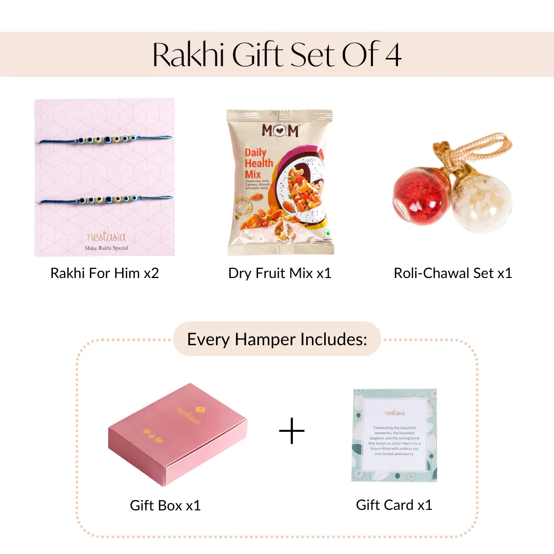 Evil Eye Rakhi For Brother Set Of 4 With Gift Box And Card - Image 6