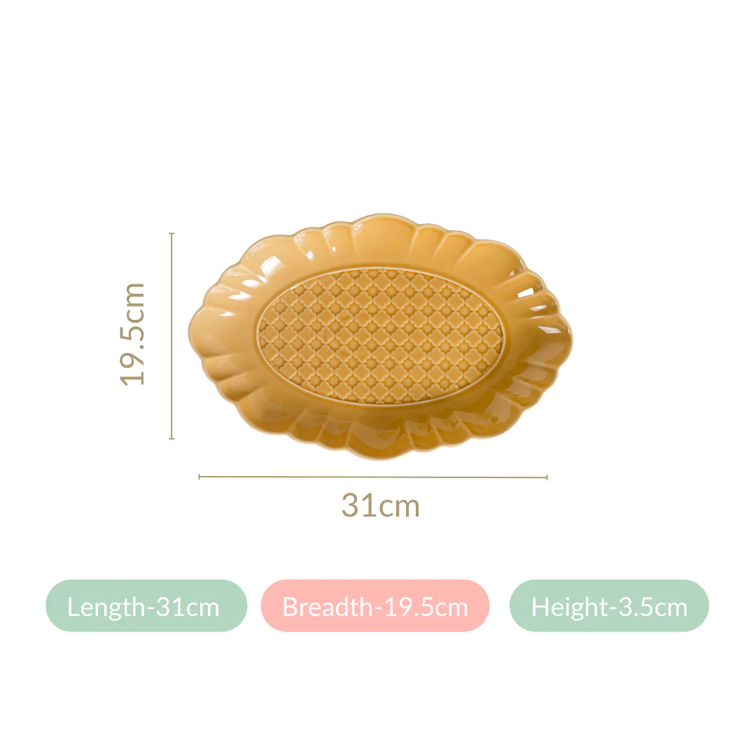Exotic Moroccan Motif Platter Yellow Ochre Set Of 2 12 Inch - Image 6
