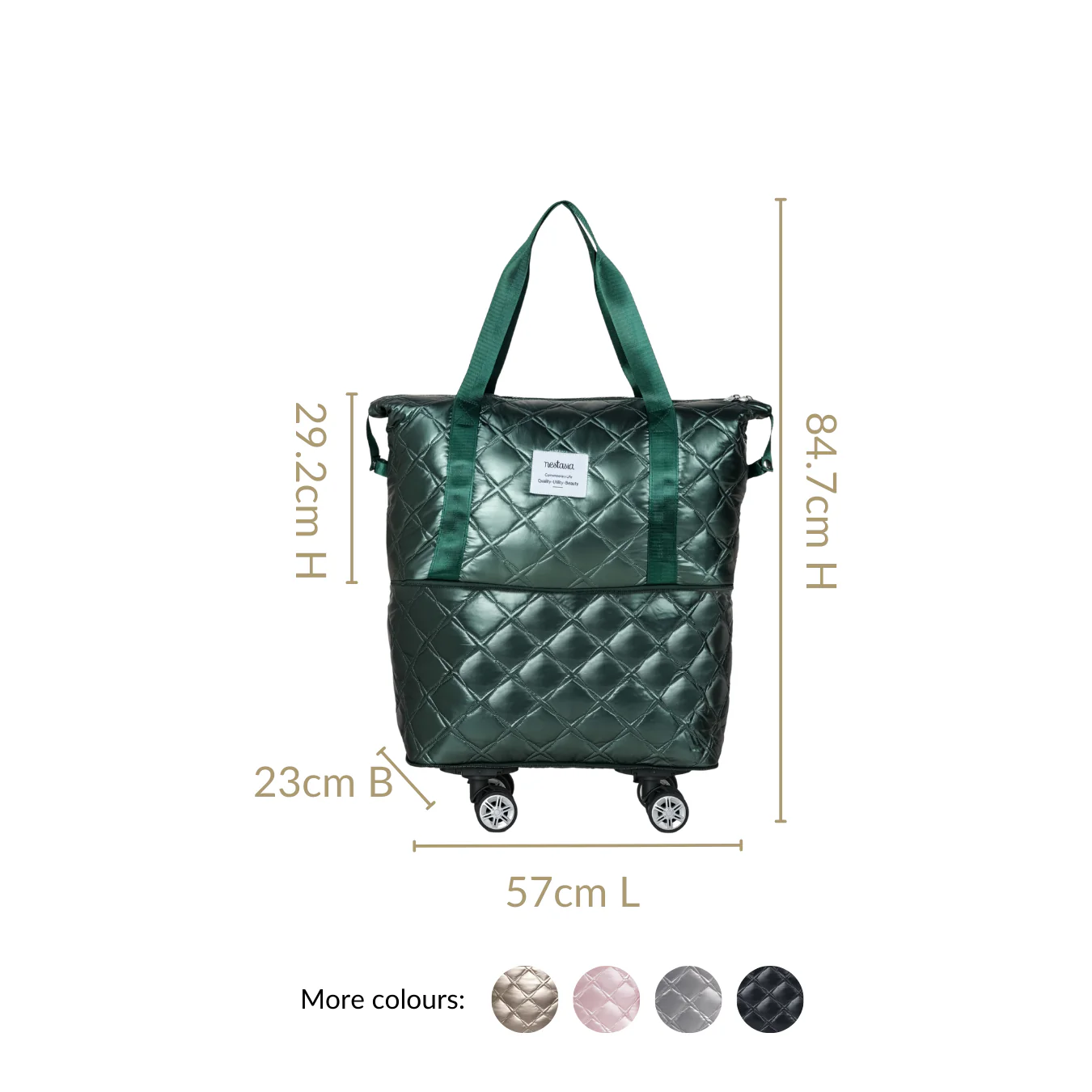Expandable Movo Travel Bag With Removable Wheels Metallic Green - Image 4
