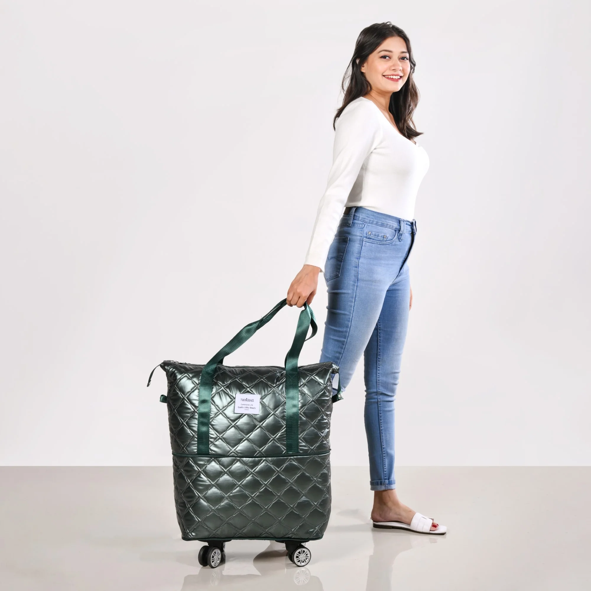 Expandable Movo Travel Bag With Removable Wheels Metallic Green - Image 7