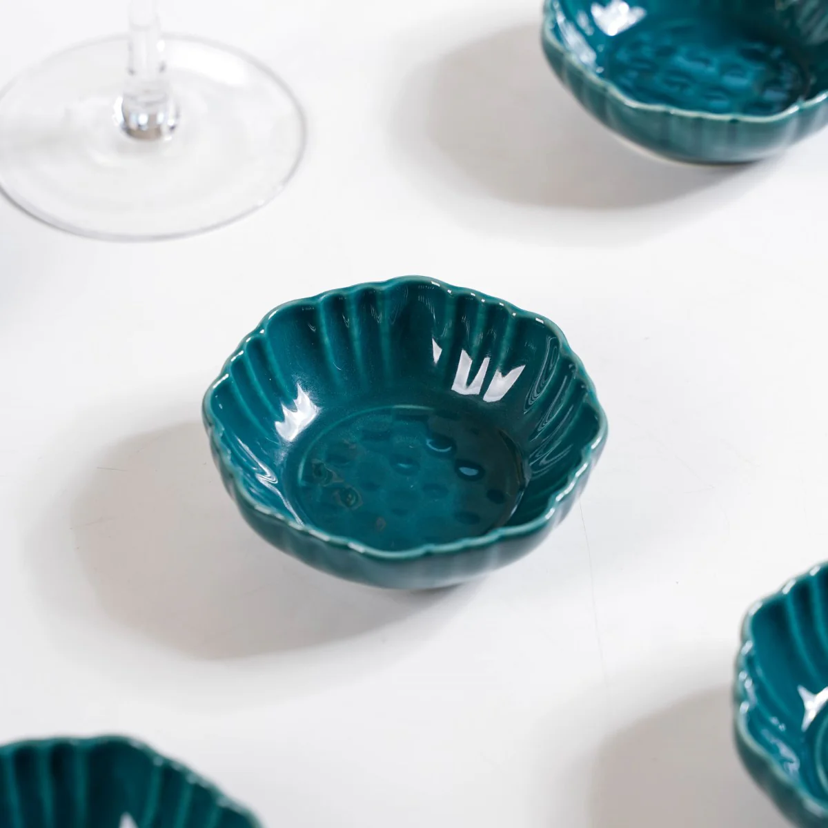 Exquisite Moroccan Scallop Rim Dip Bowls Dark Green Set Of 4 50ml - Image 10