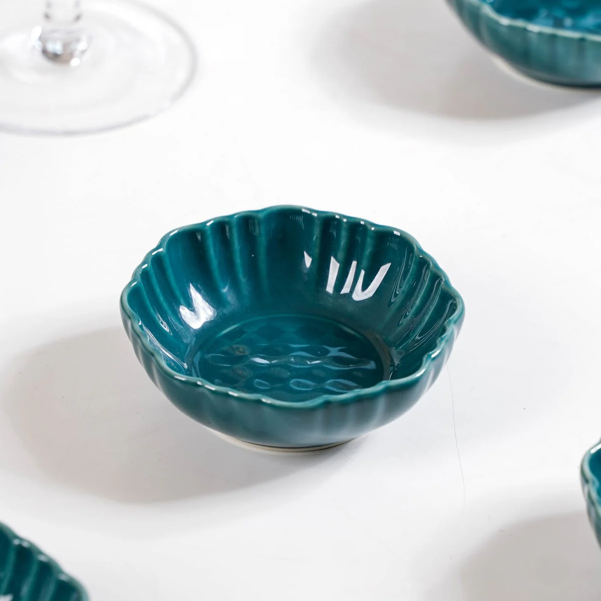 Exquisite Moroccan Scallop Rim Dip Bowls Dark Green Set Of 4 50ml - Image 3