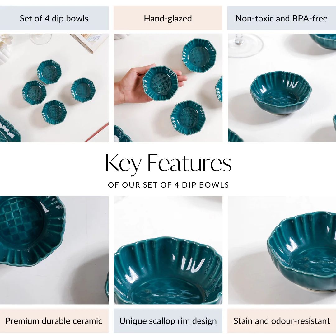 Exquisite Moroccan Scallop Rim Dip Bowls Dark Green Set Of 4 50ml - Image 4