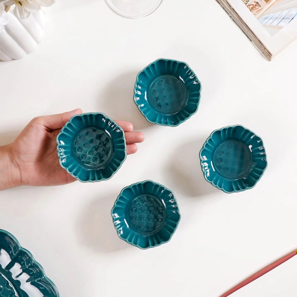 Exquisite Moroccan Scallop Rim Dip Bowls Dark Green Set Of 4 50ml - Image 7
