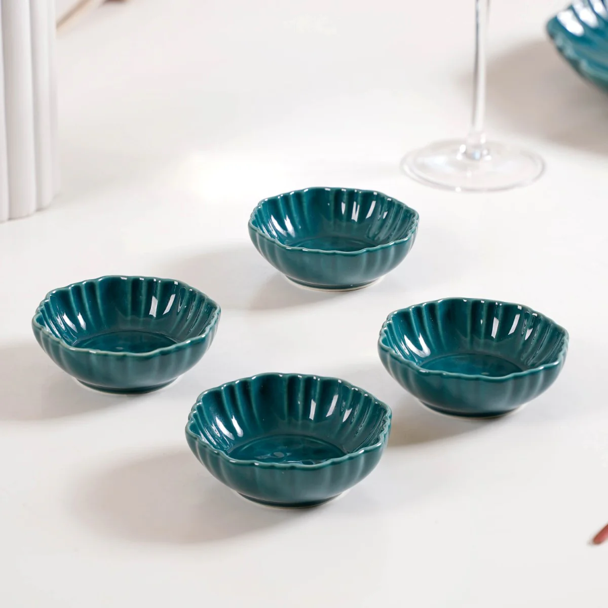 Exquisite Moroccan Scallop Rim Dip Bowls Dark Green Set Of 4 50ml - Image 8