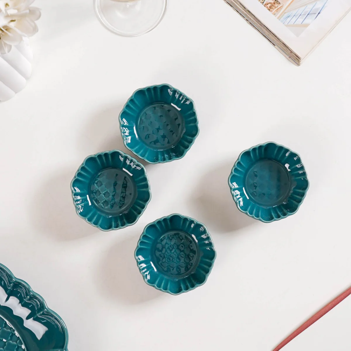 Exquisite Moroccan Scallop Rim Dip Bowls Dark Green Set Of 4 50ml - Image 9