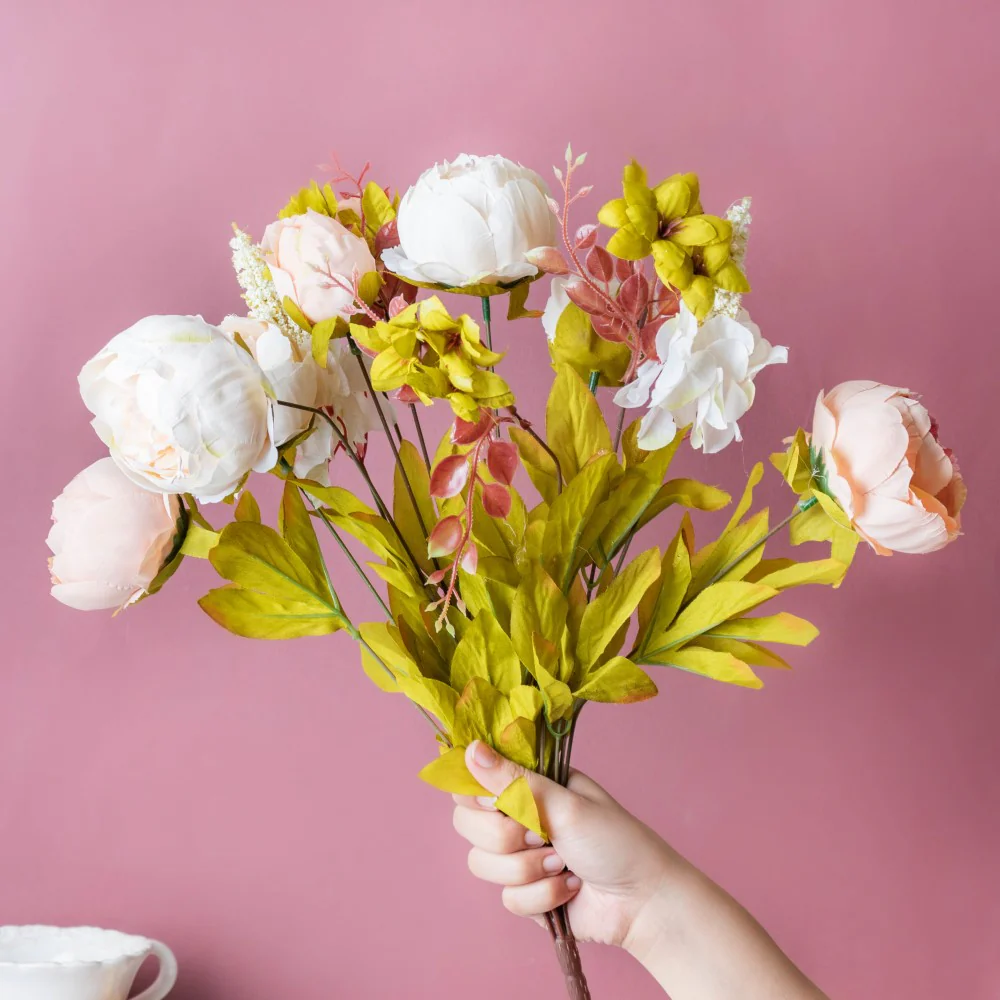 Faux Rose Bouquet Peach And White - Image 2