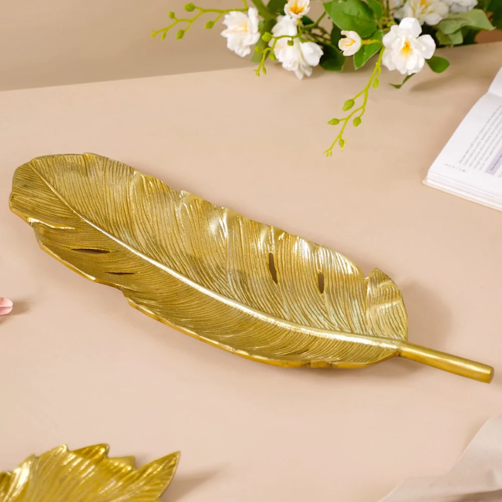 Feather Decorative Platter Tray Gold 18 Inch - Image 4
