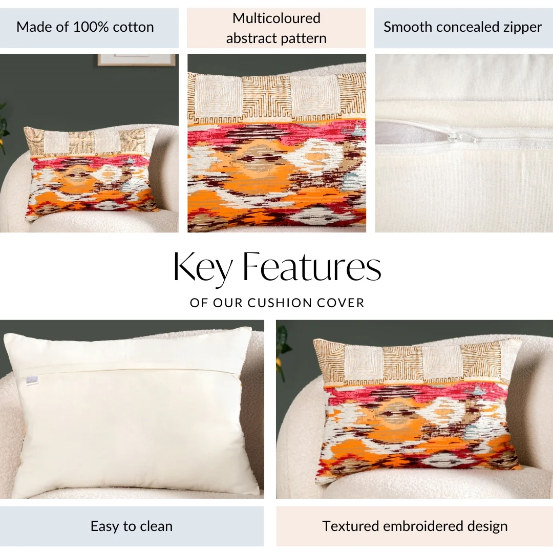 Feathered Print Embroidered Cotton Cushion Cover 50x36cm - Image 4