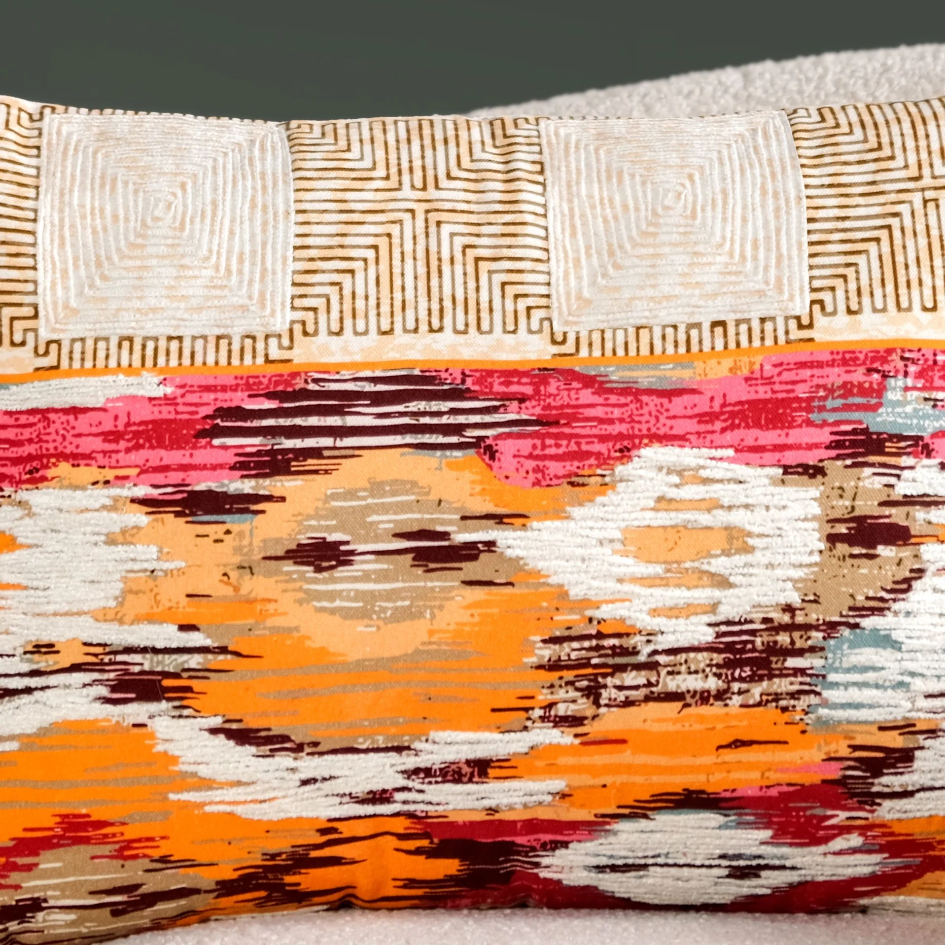 Feathered Print Embroidered Cotton Cushion Cover 50x36cm - Image 6