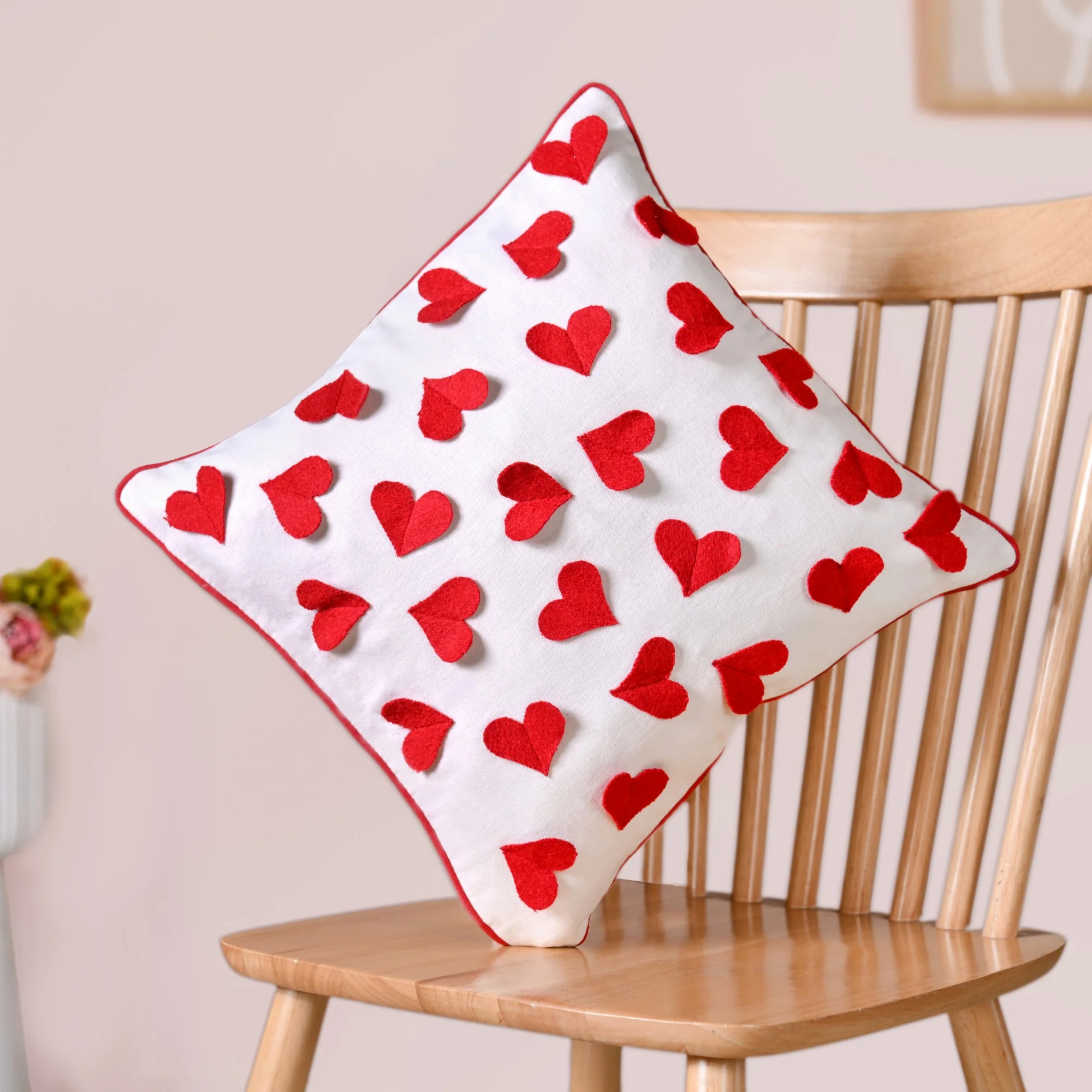 Felt Hearts Cotton Cushion Cover 40x40cm - Image 2