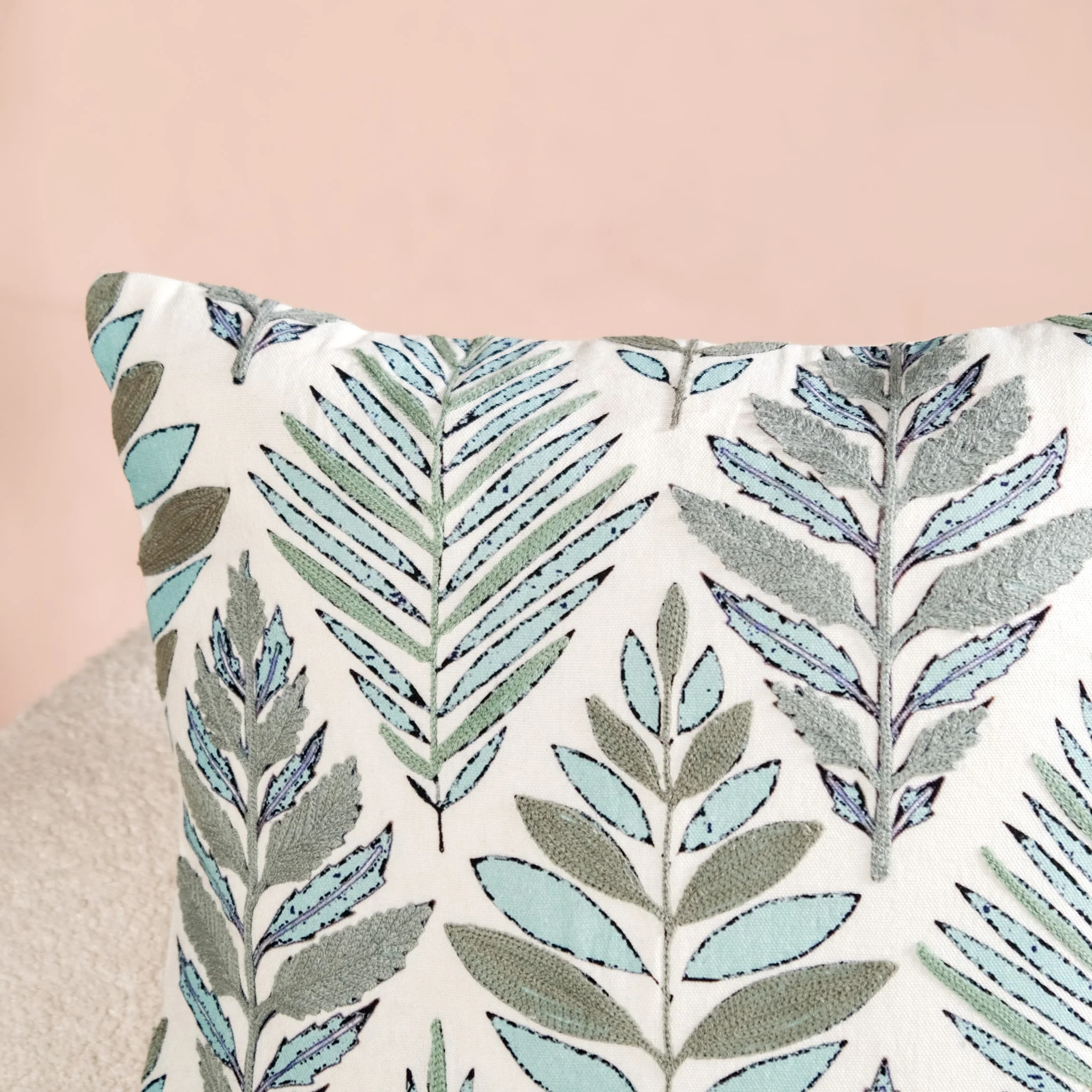 Fern Embroidered Cotton Cushion Cover 50x50cm - Image 6