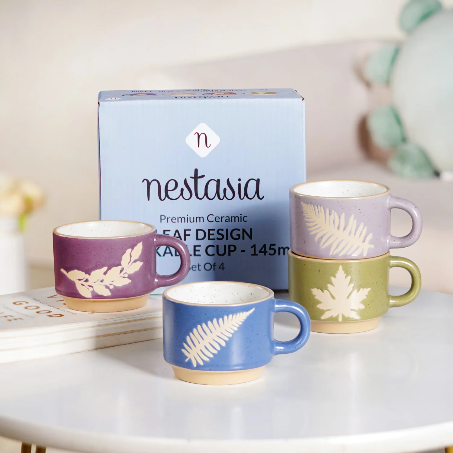 Fern Stackable Ceramic Cup Set Of 4 145ml - Image 3