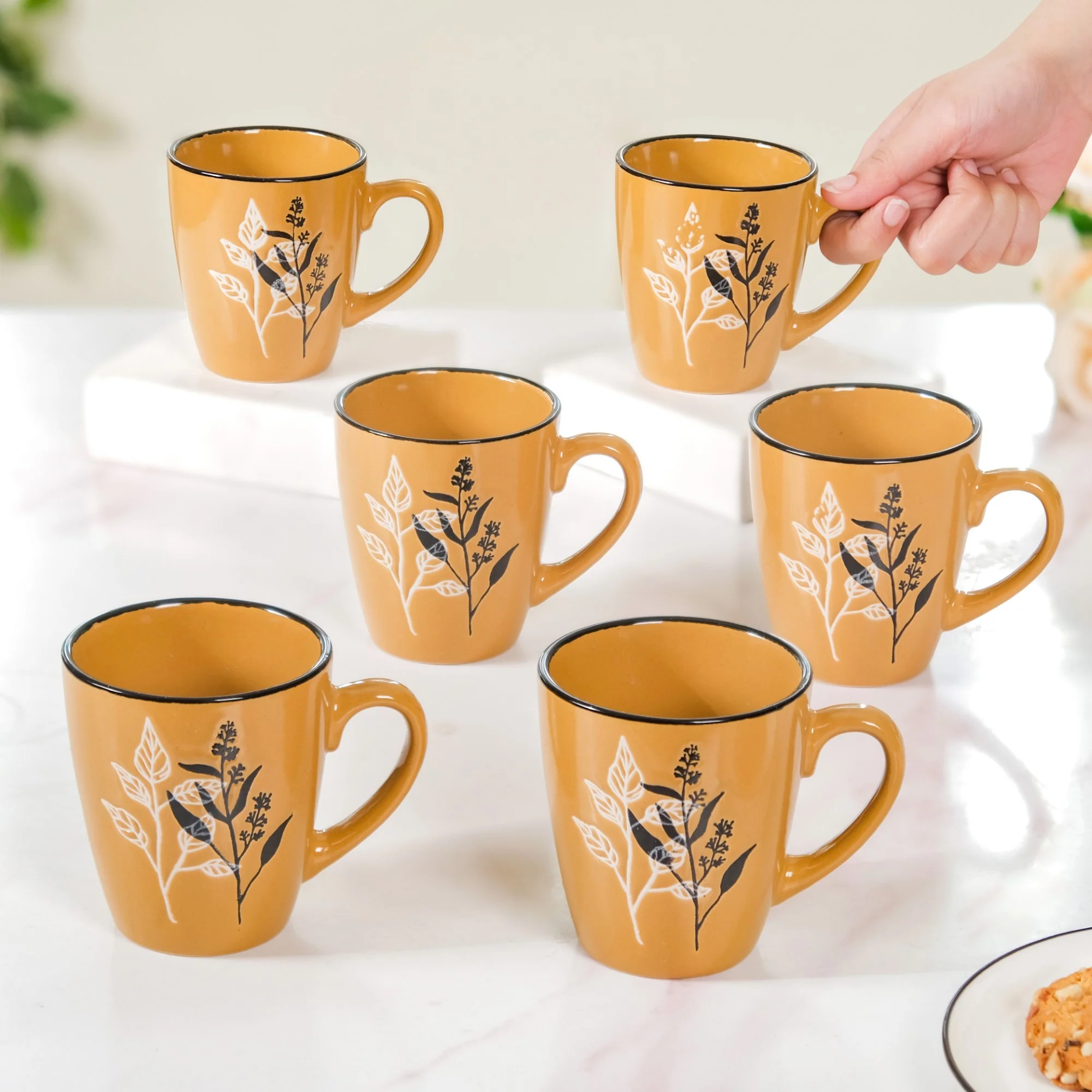 Filter Coffee Mug Set of 6 Mustard Ochre 250ml - Image 2