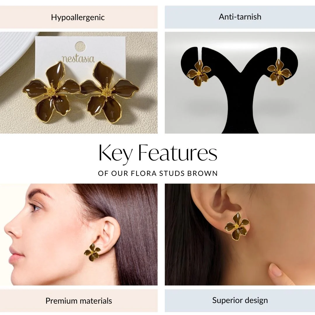 Flora Studs Brown - Image 4