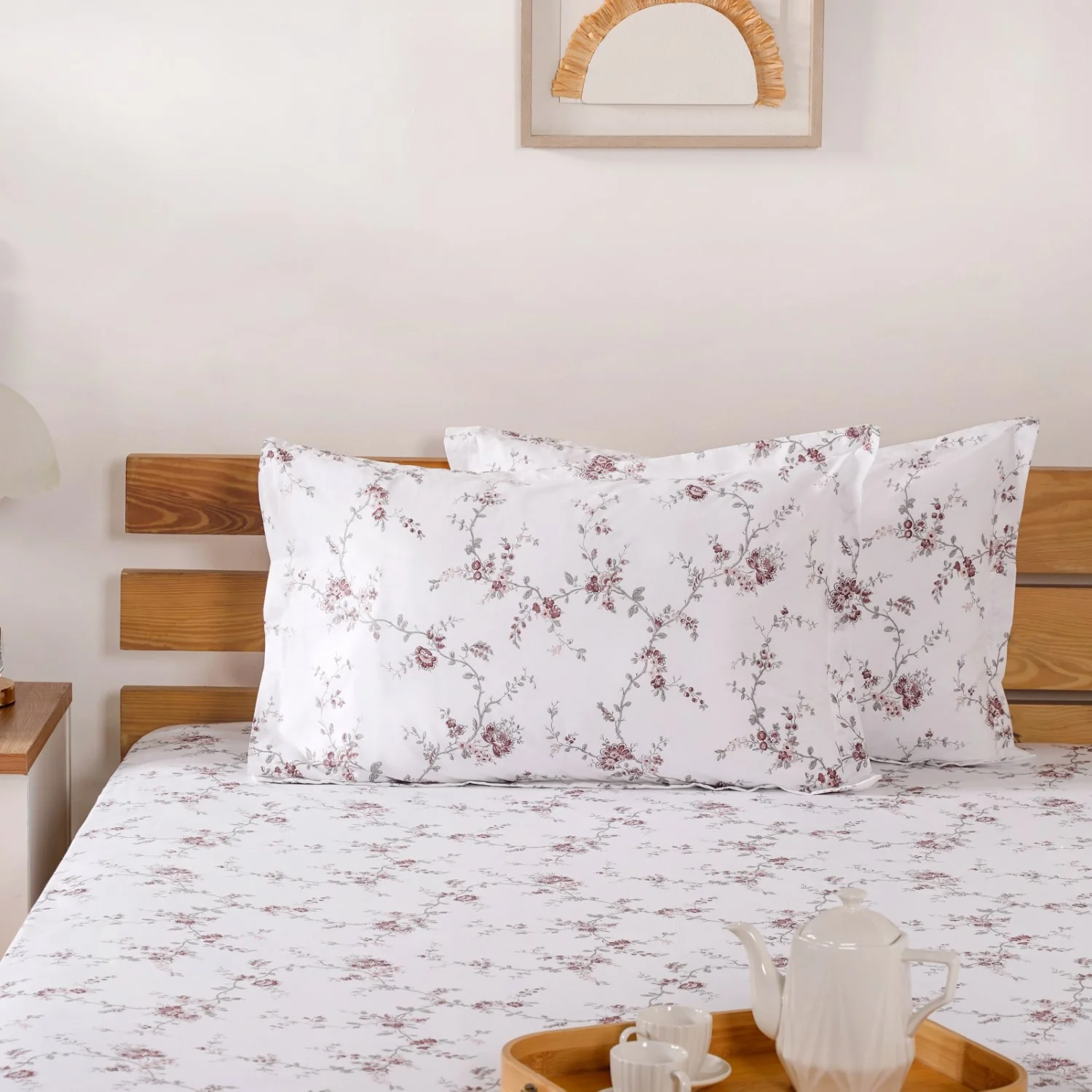 Floral 100% Pure Cotton Night Bedsheet Set 180 TC Soft Touch King Size 275x275 cm - Image 2