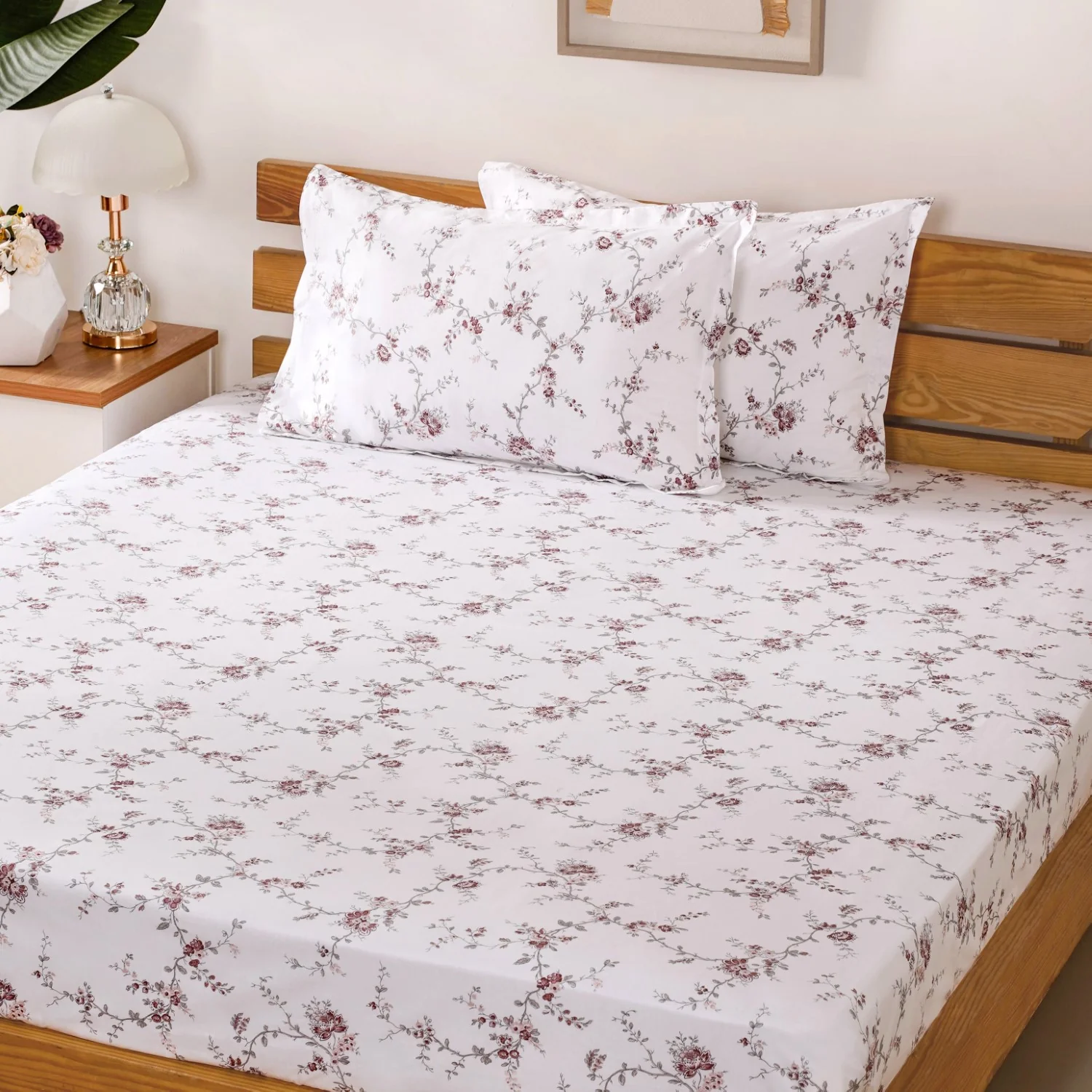 Floral 100% Pure Cotton Night Bedsheet Set 180 TC Soft Touch King Size 275x275 cm - Image 7