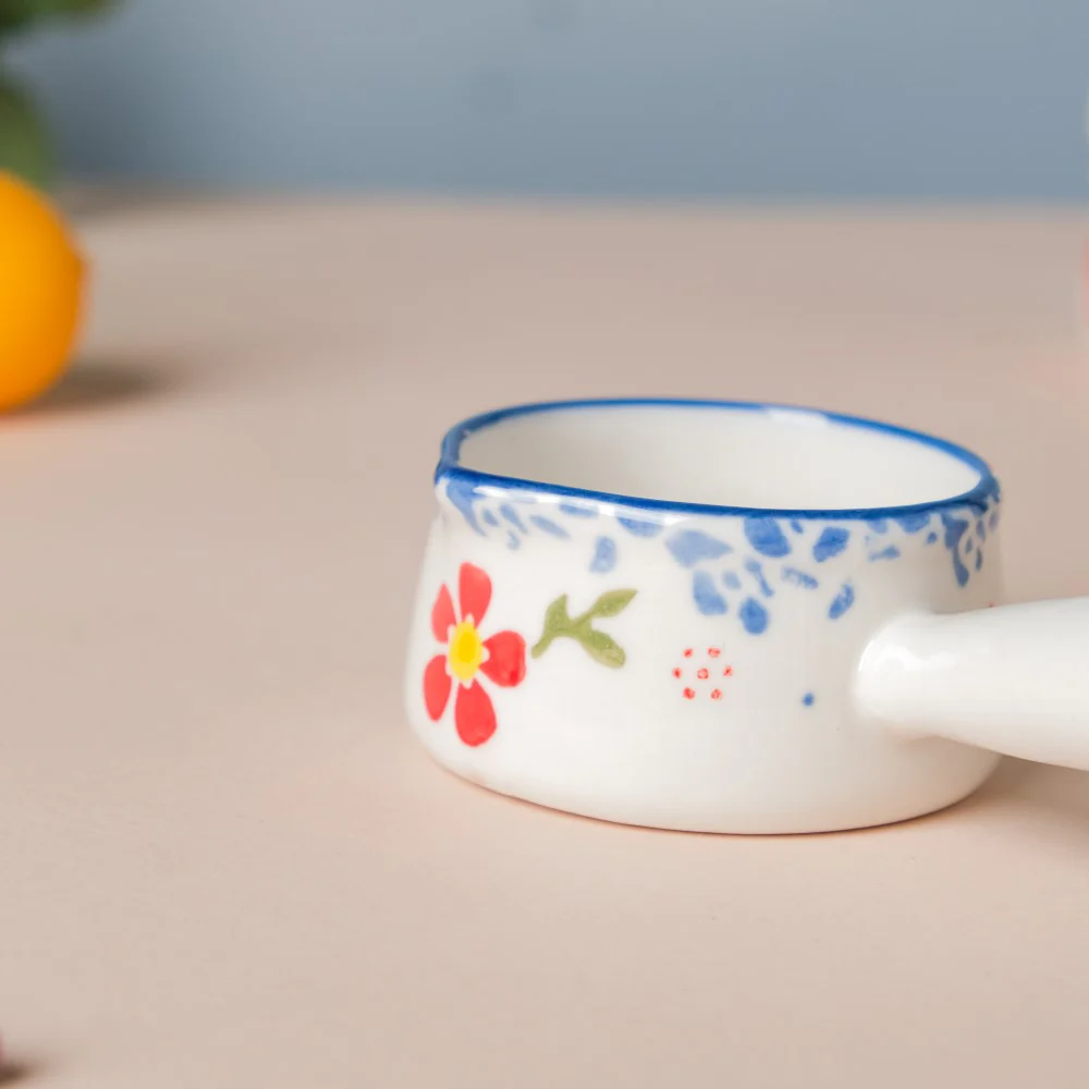 Floral Ceramic Creamer With Handle Blue Small - Image 4
