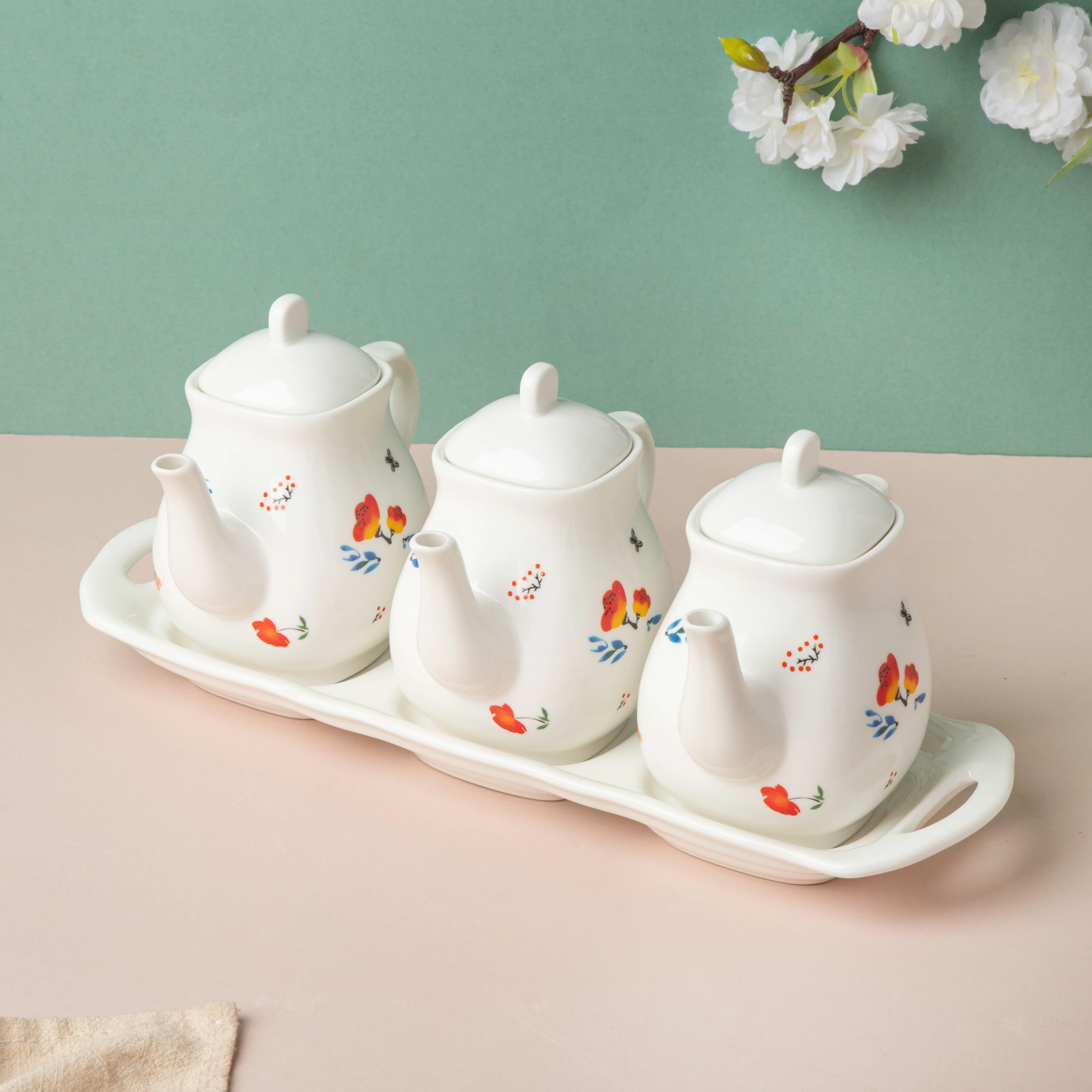 Floral Condiment Kettle Set Of 3