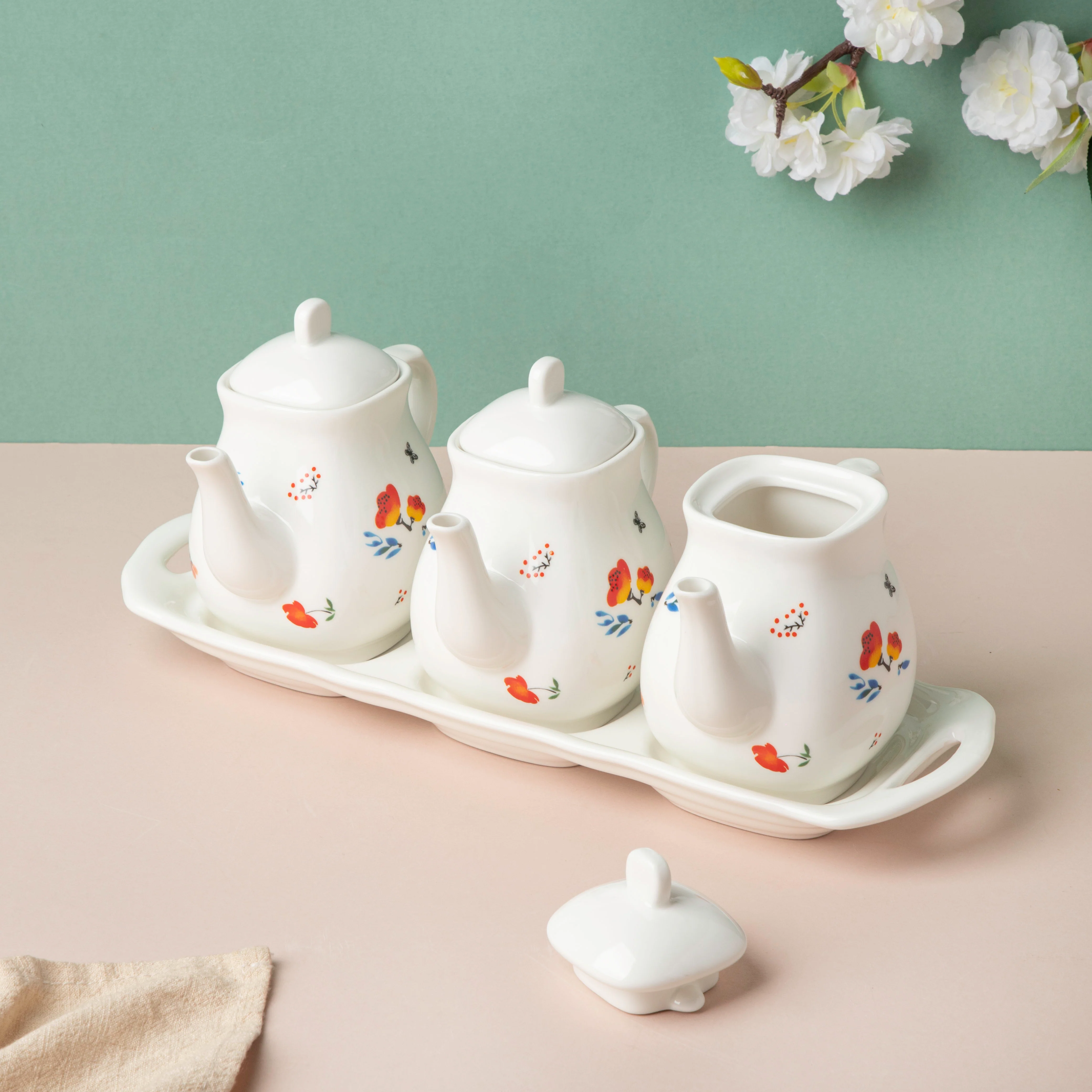 Floral Condiment Kettle Set Of 3 - Image 3
